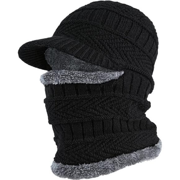 Kids Winter Knit Beanie Balaclava Hat Thermal Ski Mask Cap, Black - Picture 1 of 6